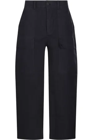 STUDIO NICHOLSON Straight Trousers, male, , Size: L Navy Patch Pocket Pants