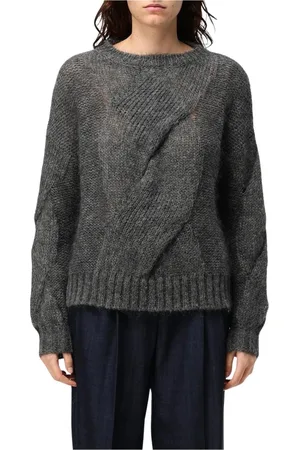 Dondup Round-neck Knitwear, female, , Size: 2XS Cable Knit Mohair Sweater