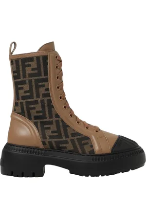 Fendi Lace-up Boots, female, , Size: 6 US Jacquard Fabric and Leather Ankle Boots