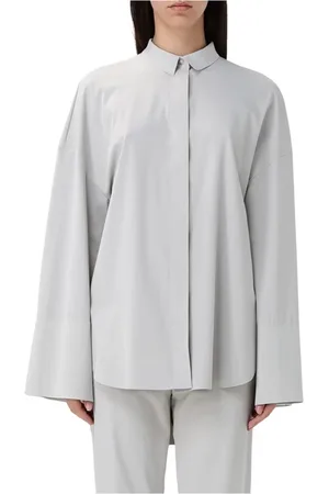 Max Mara Shirts, female, , Size: M Light Grey Oversized Blouse with Hidden Button Closure