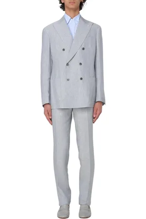 LUIGI BIANCHI MANTOVA Double Breasted Suits, male, , Size: XL Grey Linen Double Breasted Suit