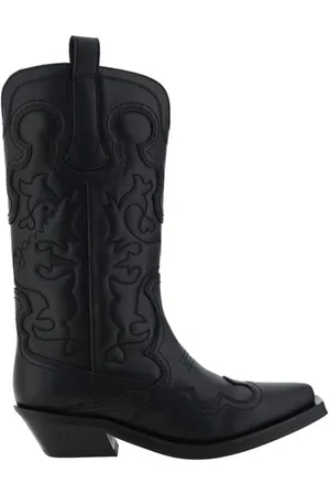 Ganni Cowboy Boots, female, , Size: 7 US Texan Pattern Leather Block Heel Boots