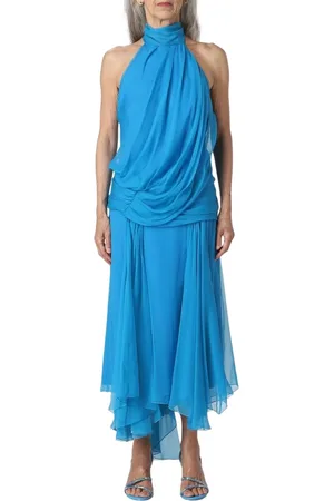 Alberta Ferretti Midi Dresses, female, , Size: S Turquoise Silk Midi Dress
