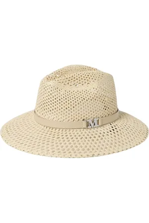 Max Mara Hats, female, , Size: 58 CM Elegant Ivory Fedora Hat with Leather