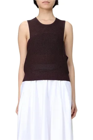 Elisabetta Franchi Sleeveless Tops, female, , Size: S Knitted Sweater with Ribbed Details