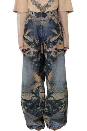 Acne Studios Wide Jeans, female, , Size: W24 Blue Wide Leg Printed Jeans