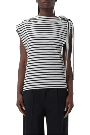 Msgm Blouses, female, , Size: M Striped Tie Shoulder Top