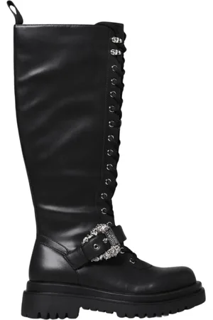 VERSACE Lace-up Boots, female, , Size: 6 US Luxury Leather Ankle Boots