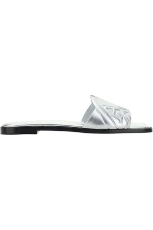 Alexander McQueen Sliders, female, , Size: 6 1/2 US Embossed Logo Open Toe Sandals