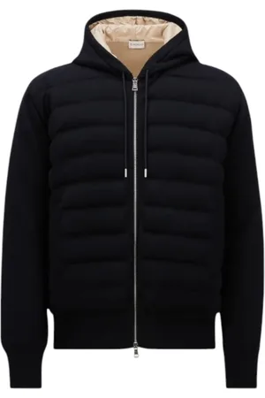 Moncler Light Jackets, male, , Size: L Navy Wool Zip-up Hoodie