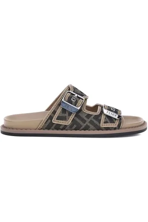Fendi Sliders, male, , Size: 5 US Iconic FF Pattern Leather Sandals