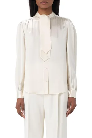 Saint Laurent Blouses, female, , Size: S Silk TieNeck Blouse Elegant Top