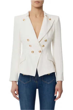 Elisabetta Franchi Blazers, female, , Size: M Ivory Linen Blend Blazer