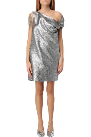 Msgm Party Dresses, female, , Size: XS Silver One-Shoulder Mini Dress