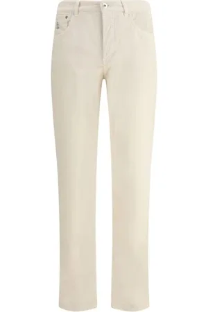 Brunello Cucinelli Straight Trousers, male, , Size: XL Corduroy Pants with Logoed Leather Patch