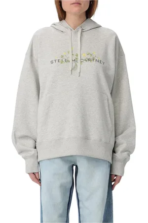 Stella McCartney Hoodies, female, , Size: 2XS Grey Floral Oversized Hoodie
