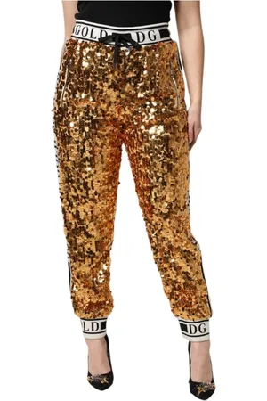 Dolce & Gabbana Slim-fit Trousers, female, , Size: M Metallic Logo Sequined High Waisted Joggers