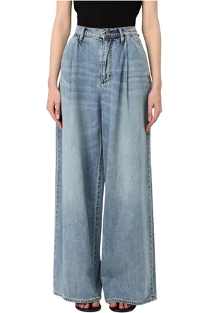 Armani Exchange Wide Jeans, female, , Size: W26 Stone-Washed Wide Leg Pleated Jeans