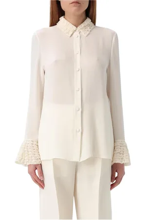 VALENTINO Shirts, female, , Size: S Silk Blouse with Lace Trim