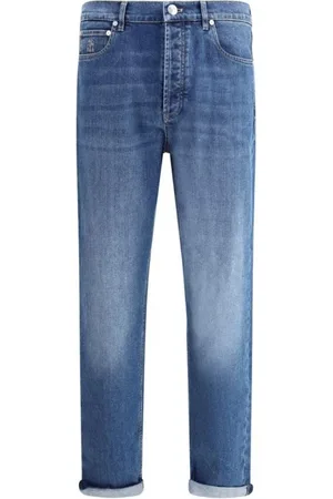 Brunello Cucinelli Slim-fit Jeans, male, , Size: 2XL Luxury Straight Cotton Jeans Leather Patch