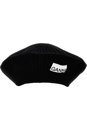 Ganni Beanies, female, , Size: ONE SIZE Ribbed Knit Beanie with Logo