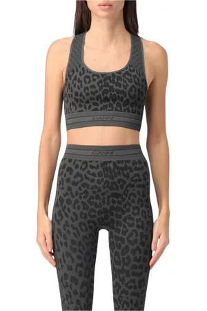 Ganni Sleeveless Tops, female, , Size: S Leopard Print Sports Bra