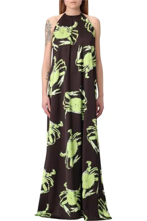 Msgm Gowns, female, , Size: 2XS Silk Maxi Dress with Crab Print