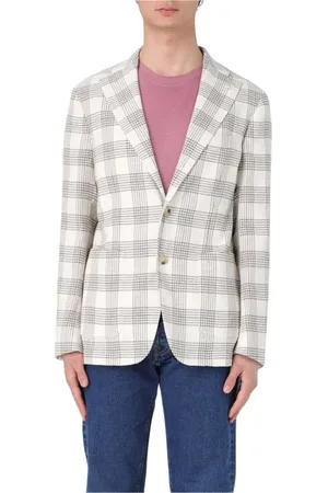 Manuel Ritz Blazers, male, , Size: 2XL Beige Check Blazer Jacket Men