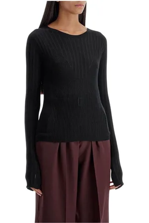 Lanvin Round-neck Knitwear, female, , Size: M Ribbed Wool Knit Sweater