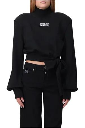 VERSACE Turtlenecks, female, , Size: XS Knit Sweatshirt with Tie Waist