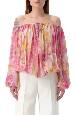 BLUMARINE Blouses, female, , Size: XS Pink Floral Off-the-Shoulder Blouse