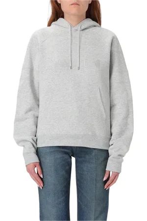 Saint Laurent Hoodies, female, , Size: S Grey Embroidered Logo Hoodie