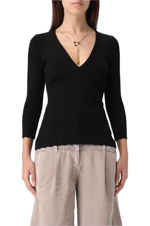 Elisabetta Franchi V-neck Knitwear, female, , Size: XL V-Neck Sweater Ribbed Knit
