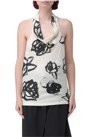 Msgm Sleeveless Tops, female, , Size: 2XS Yellow Cream Halter Neck Top