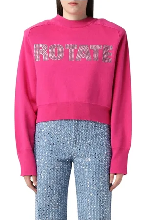 ROTATE Round-neck Knitwear, female, , Size: XS Fuchsia Rhinestone Pullover Sweater