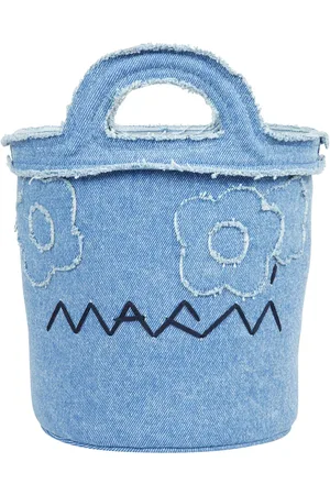 Marni Handbags, female, , Size: ONE SIZE Denim bucket bag with embroidered logo and floral details
