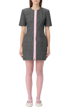 Msgm Short Dresses, female, , Size: XS Elegant Grey Dress with Pink Zipper