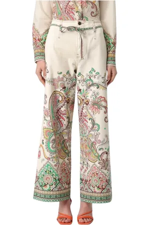 Etro Wide Trousers, female, , Size: W29 White Paisley Print Wide Leg Jeans