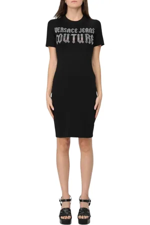 VERSACE Short Dresses, female, , Size: M Rhinestone Logo Dress