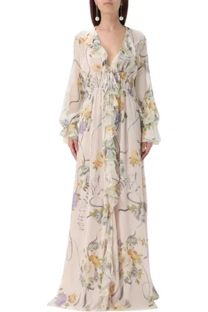 BLUMARINE Gowns, female, , Size: XS Floral Maxi Dress with Ruffles