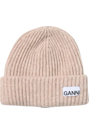 Ganni Beanies, female, , Size: ONE SIZE Yellow Ribbed Knit Beanie Hat