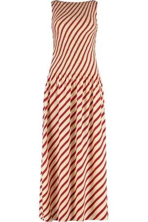 Tommy Hilfiger Maxi Dresses, female, , Size: S Striped Viscose Dress with Smocking Embroidery