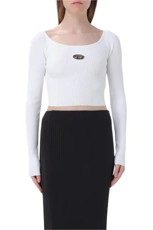Diesel Round-neck Knitwear, female, , Size: M Ribbed Knit Crop Top Keyhole Cutout