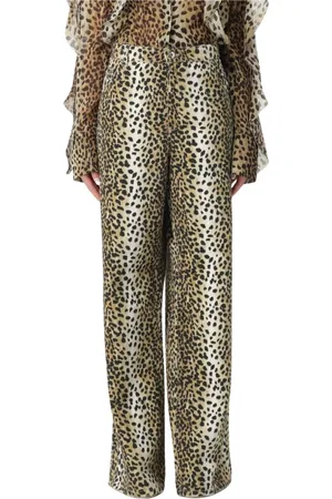 BLUMARINE Wide Jeans, female, , Size: M Leopard Print Silk Blouse with Ruffles