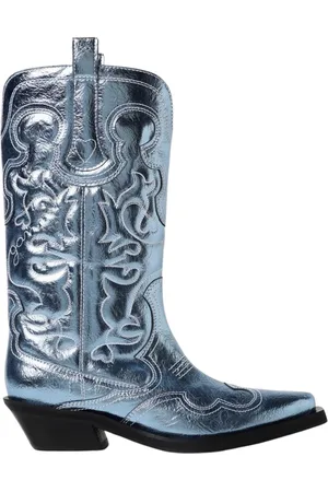 Ganni Cowboy Boots, female, , Size: 7 US Metallic Western Ankle Boots