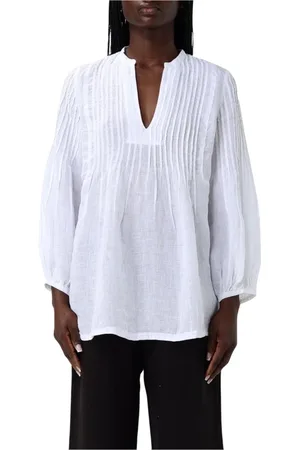120% Lino Blouses, female, , Size: L Elegant Linen V-Neck Blouse
