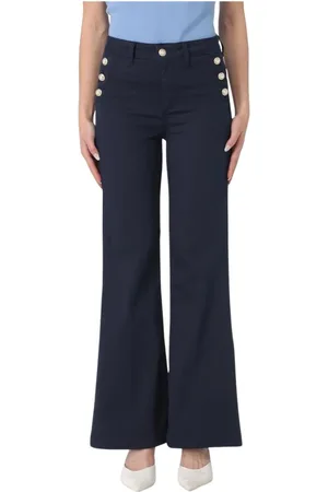 Liu Jo Wide Trousers, female, , Size: W28 White Wide Leg Button Pants