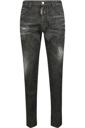 Dsquared2 Slim-fit Jeans, male, , Size: S Denim Jeans with Button Closure and Leather Logo Patch