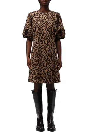 A.P.C. Short Dresses, female, , Size: S Leopard Print Mini Dress Puff Sleeves