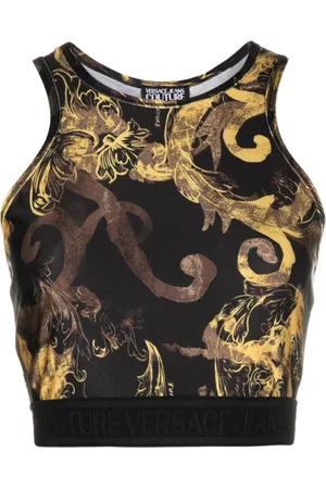 VERSACE Sleeveless Tops, female, , Size: M Cropped Top Watercolour Couture Style